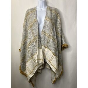 World Market Shawl Sweater Open Front Fuzzy Fringe Cardigan Oversized  One Size